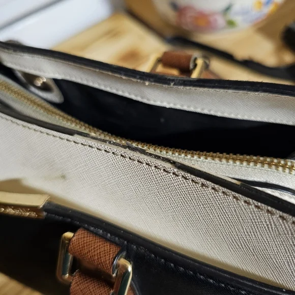 Calvin Klein Black and White Satchel with Gold Hardware - Picture 3 of 10